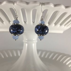 Handmade Earrings Dark Blue Light Blue .925 SS Ear Wires Swirl New